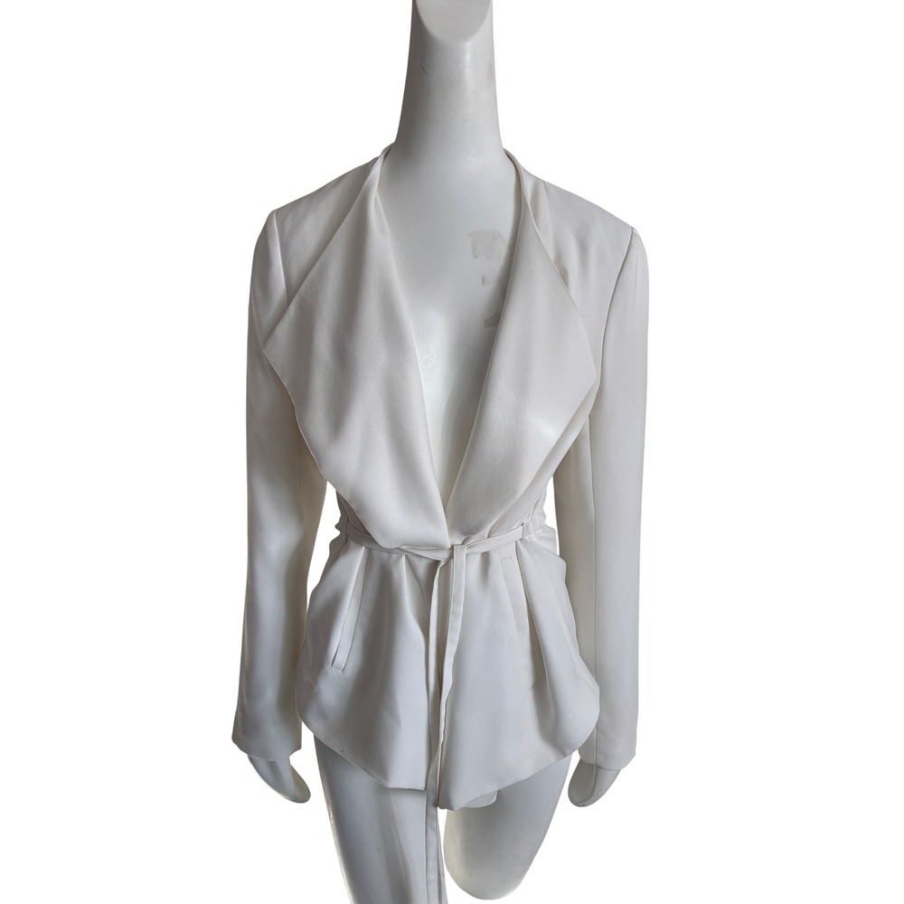 Camber & Grace White Draped Open Front Tie Waist Blazer Jacket XL